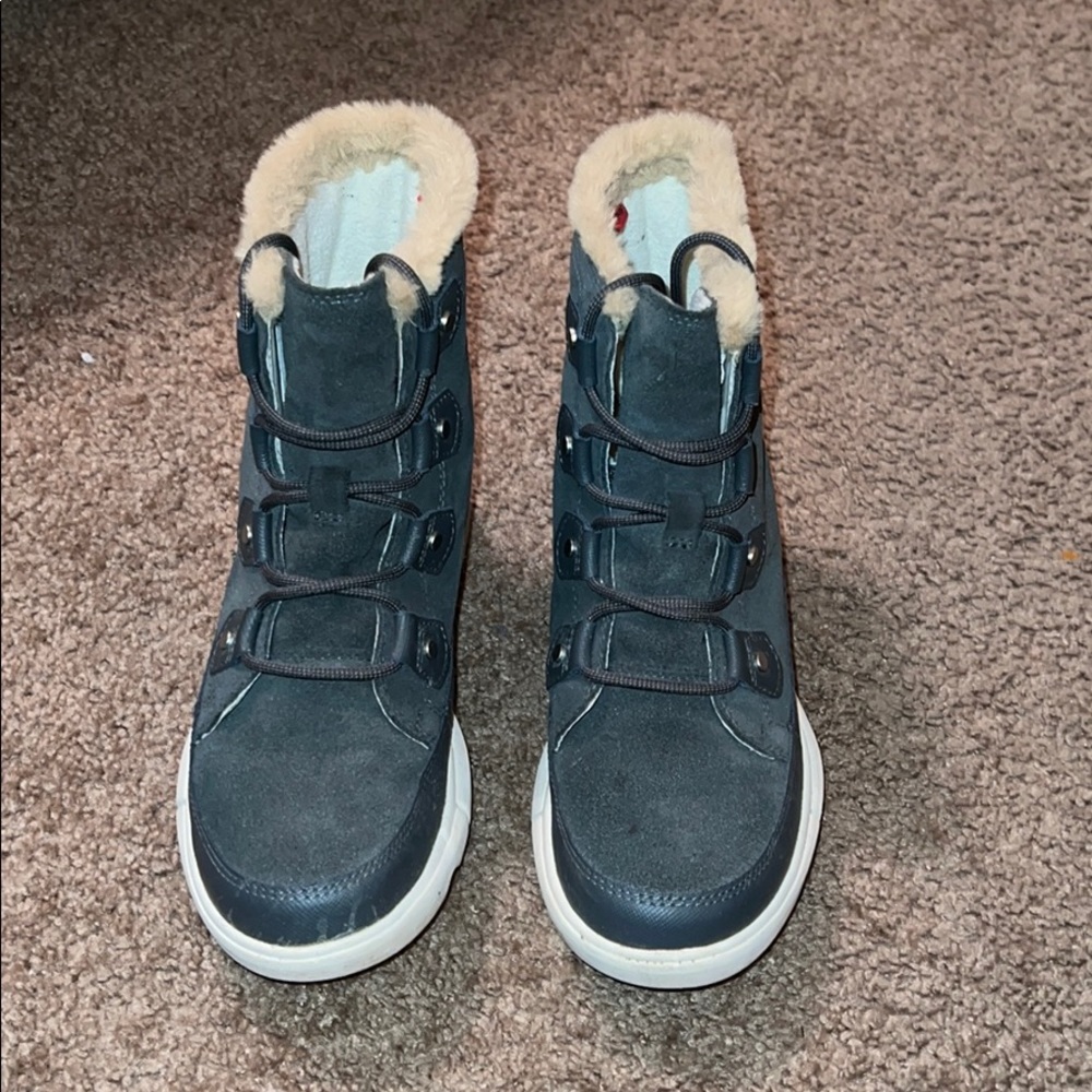 Sorel Black Ankle Boots with Cream Trim
